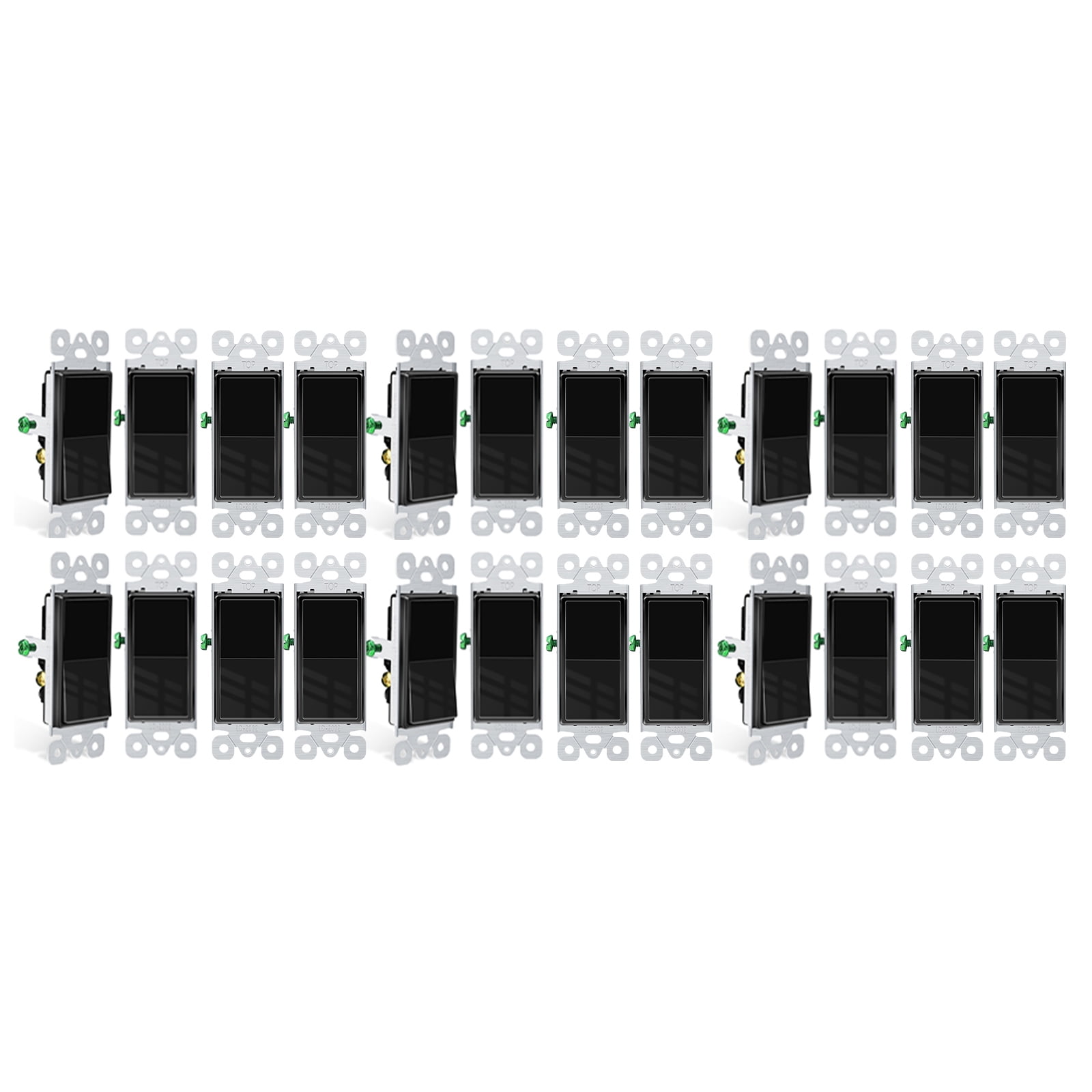 Greencycle Black 3 Way Light Switch, 24PK Three Way & Single Pole Switches, 15A 120-277V Black Rocker Paddle Wall Switch, On Off Switches for Residential & Commercial, Self-Grounding UL Listed