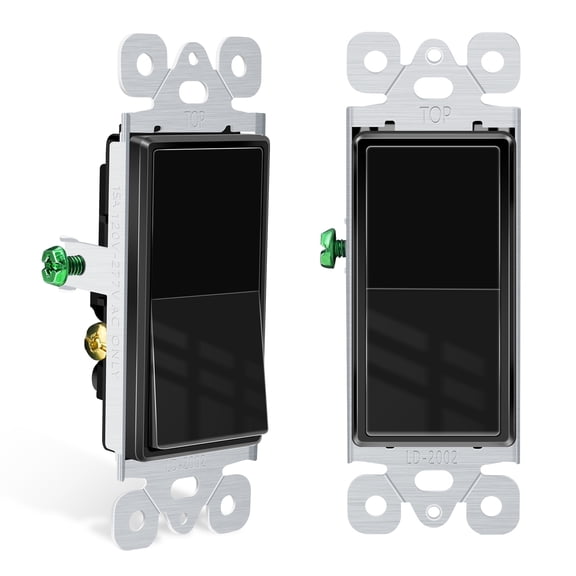 Greencycle Black 3 Way Light Switch, 2PK Three Way & Single Pole Switches, 15A 120-277V Black Rocker Paddle Wall Switch, On Off Switches for Residential & Commercial, Self-Grounding UL Listed