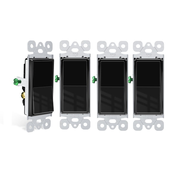 Greencycle Black 3 Way Light Switch, 4PK Three Way & Single Pole Switches, 15A 120-277V Black Rocker Paddle Wall Switch, On Off Switches for Residential & Commercial, Self-Grounding UL Listed