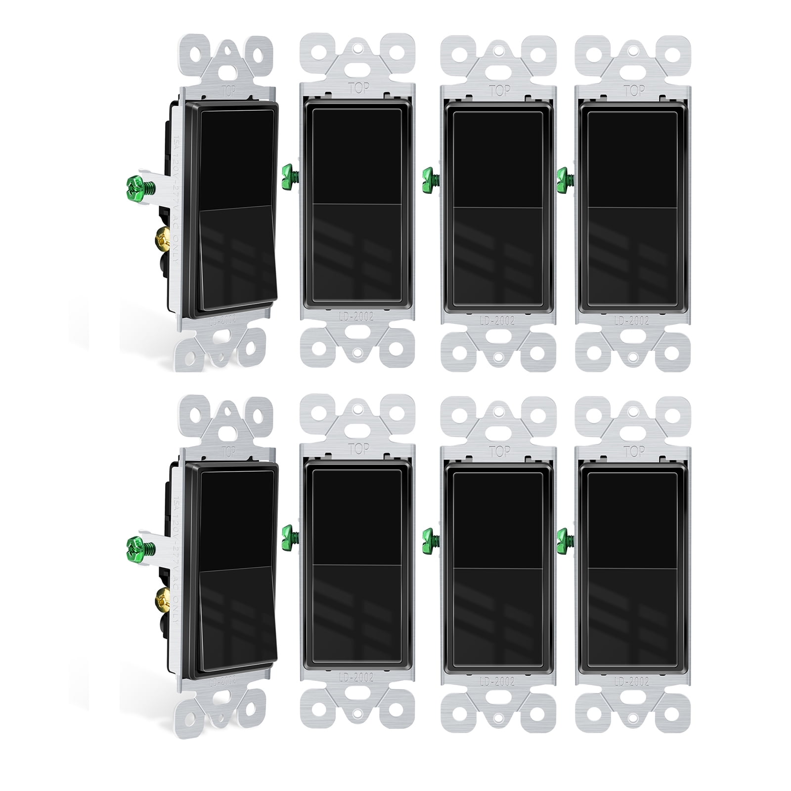 Greencycle Black 3 Way Light Switch, 8PK Three Way & Single Pole Switches, 15A 120-277V Black Rocker Paddle Wall Switch, On Off Switches for Residential & Commercial, Self-Grounding UL Listed
