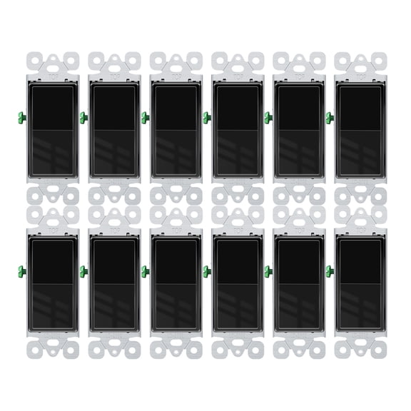 Greencycle Black Single Pole Switch,12Pack Gloss Black Light Switch Paddle, 15 Amp 120V-277V AC Single Pole Black Light Switch, Residential/Commercial On/Off Wall Switch, UL Listed