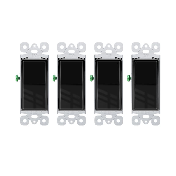 Greencycle Black Single Pole Switch,4Pack Gloss Black Light Switch Paddle, 15 Amp 120V-277V AC Single Pole Black Light Switch, Residential/Commercial On/Off Wall Switch, UL Listed