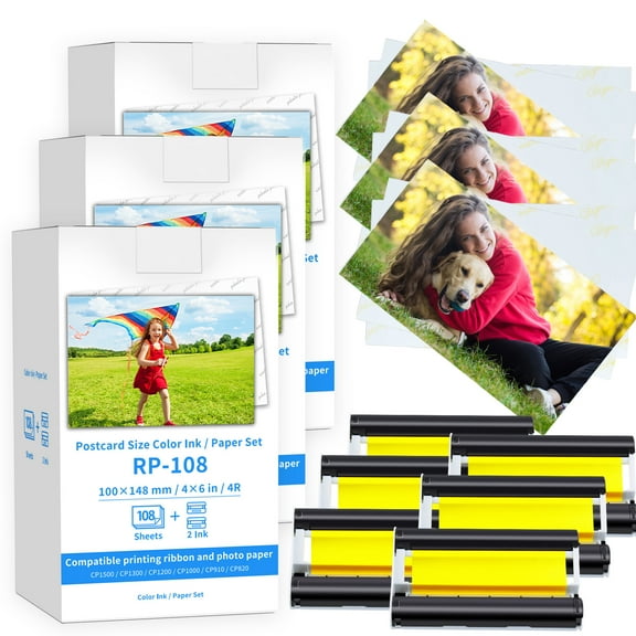 Greencycle Compatible for Canon Selphy CP1500 Ink and Paper Set RP-108IN 6 Color Ink Cartridges and 324 Sheets 4x6 Photo Paper