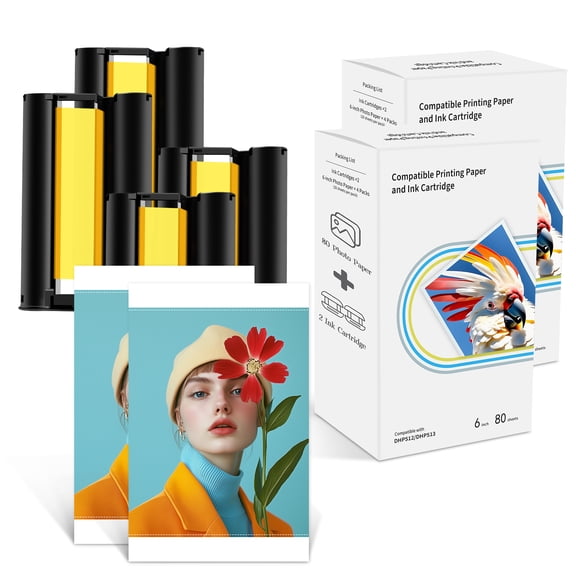Greencycle Compatible for M100/M110/M200/M210 4" x 6" Photo Printer 160 Sheets Photo Paper & 4 Ink Cartridges, for DHP512/DHP513/DHP514/DHP515 Refill