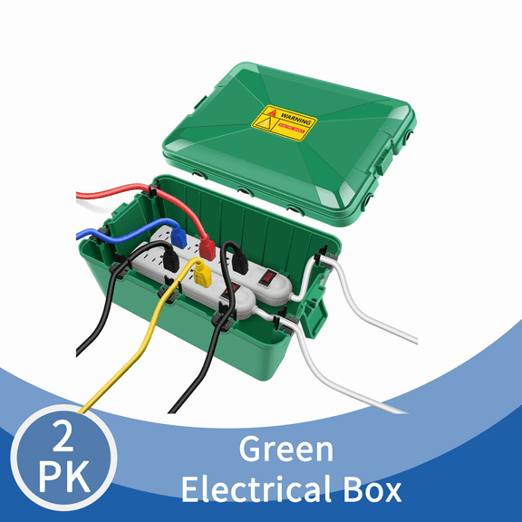Greencycle IP54 Waterproof Electrical Box, Outdoor Weatherproof Plug Cover (12.5x8.5x5In),Extension Cord Cover for Timer, Extension Cord, Power Strip, String Light, Green,2PK