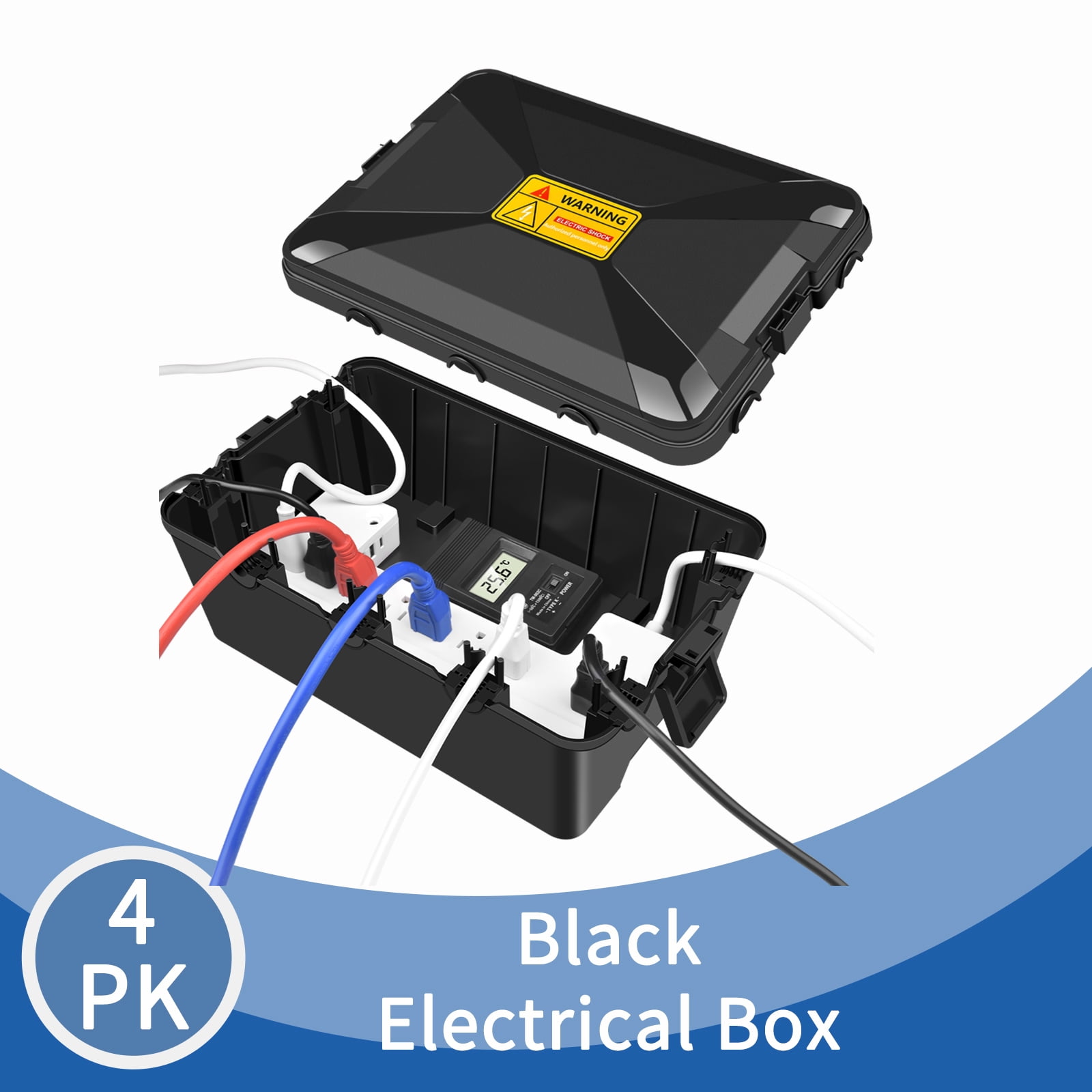 Greencycle Large Outdoor Electrical Box Waterproof (12.5 x 8.5 x 5 inch), IP54 Extension Cord Cover Weatherproof w7 Cable Seal Entry,Protect Outlet, Plug, Timer, Power Strip, Holiday Light, Black,4PK