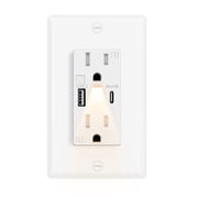 Greencycle Outlet With Built in Light And USB C,1PK 15Amp High Speed Night Light Outlet With USB,4.8A USB A/C Ports Electrical Outlet Tamper-Resistant,Wall Plate Included for Home,Office