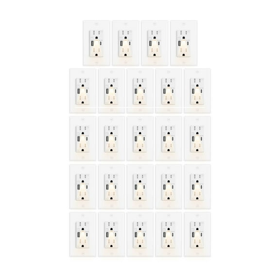 Greencycle Outlet With Built in Light And USB C,24PK 15Amp High Speed Night Light Outlet With USB,4.8A USB A/C Ports Electrical Outlet Tamper-Resistant,Wall Plate Included for Home,Office