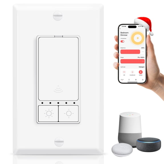 Greencycle Smart WiFi Dimmer Switch, Single Pole 1 Pack), Needs Neutral Wire,2.4GHz WiFi Light Switch, No Hub Required,Work with Alexa and Google Home,for Dimmable 150W LED CFL,600W Incandescent, ETL