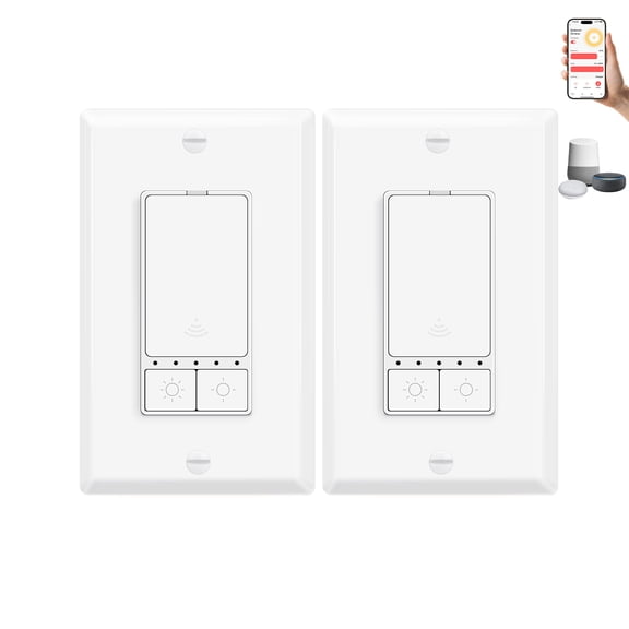 Greencycle Smart WiFi Dimmer Switch, Single Pole 2 Pack), Needs Neutral Wire,2.4GHz WiFi Light Switch, No Hub Required,Work with Alexa and Google Home,for Dimmable 150W LED CFL,600W Incandescent, ETL