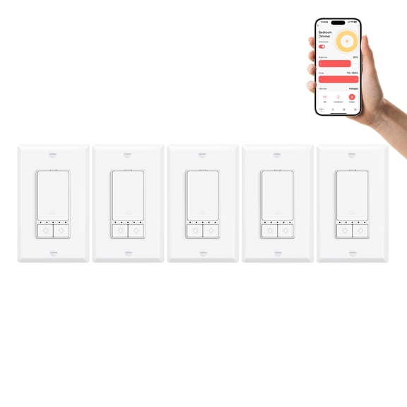 Greencycle Smart WiFi Dimmer Switch, Single Pole 5 Pack), Needs Neutral Wire,2.4GHz WiFi Light Switch, No Hub Required,Work with Alexa and Google Home,for Dimmable 150W LED CFL,600W Incandescent, ETL