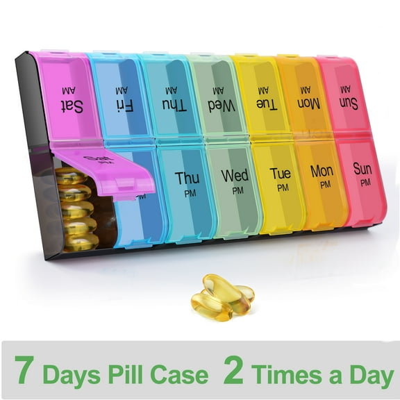 Greencycle Weekly 7 Day Pill Organizer 2 Times A Day Large Pill Cases Moisture-Proof Pill Box AM PM Medicine Organizer Design for Vitamins Fish Oil Compartments Supplements Great for Portable Travel