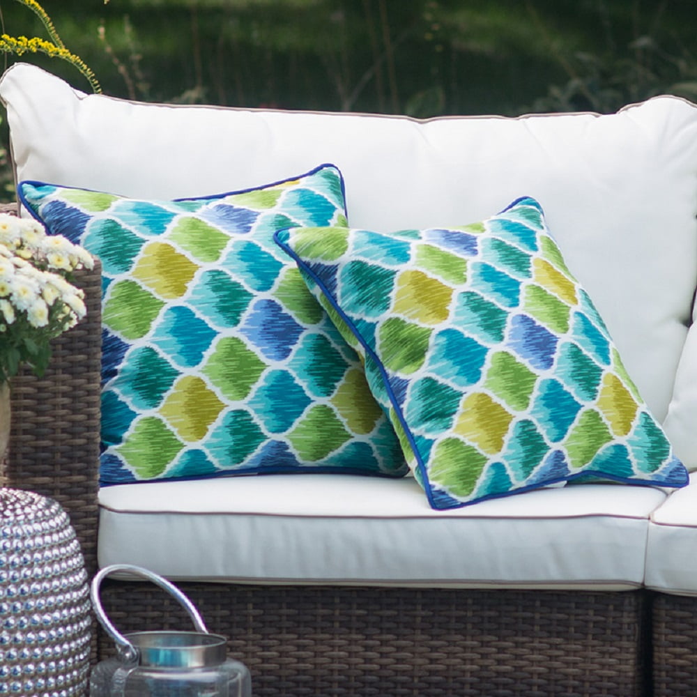 Caribbean Geometric Pattern Outdoor Square Throw Pillow Set