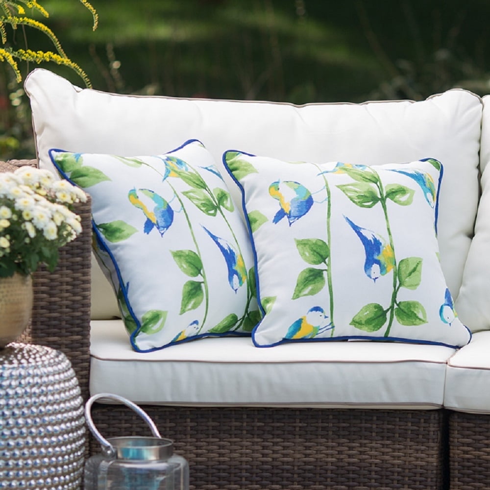 Curious Birds 17-inch Outdoor Polyester Throw Pillows, Set of 2