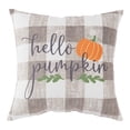 thumbnail image 1 of Greendale Home Fashions Hello Pumpkin Fall Harvest Plaid Square Throw Pillow - 18" - Gray, 1 of 4