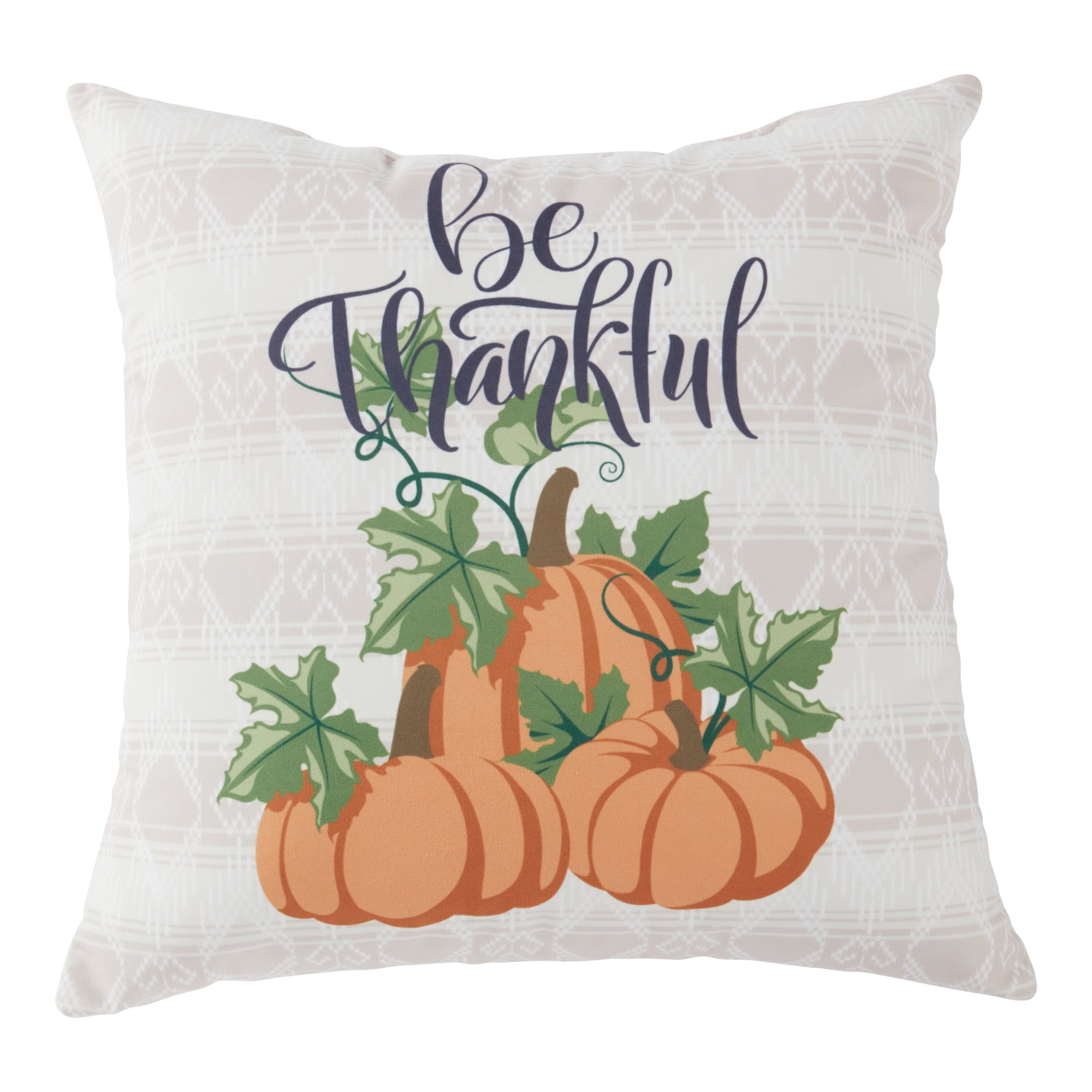 Be Thankful Fall Graphic Cotton Throw Pillow with Pumpkins