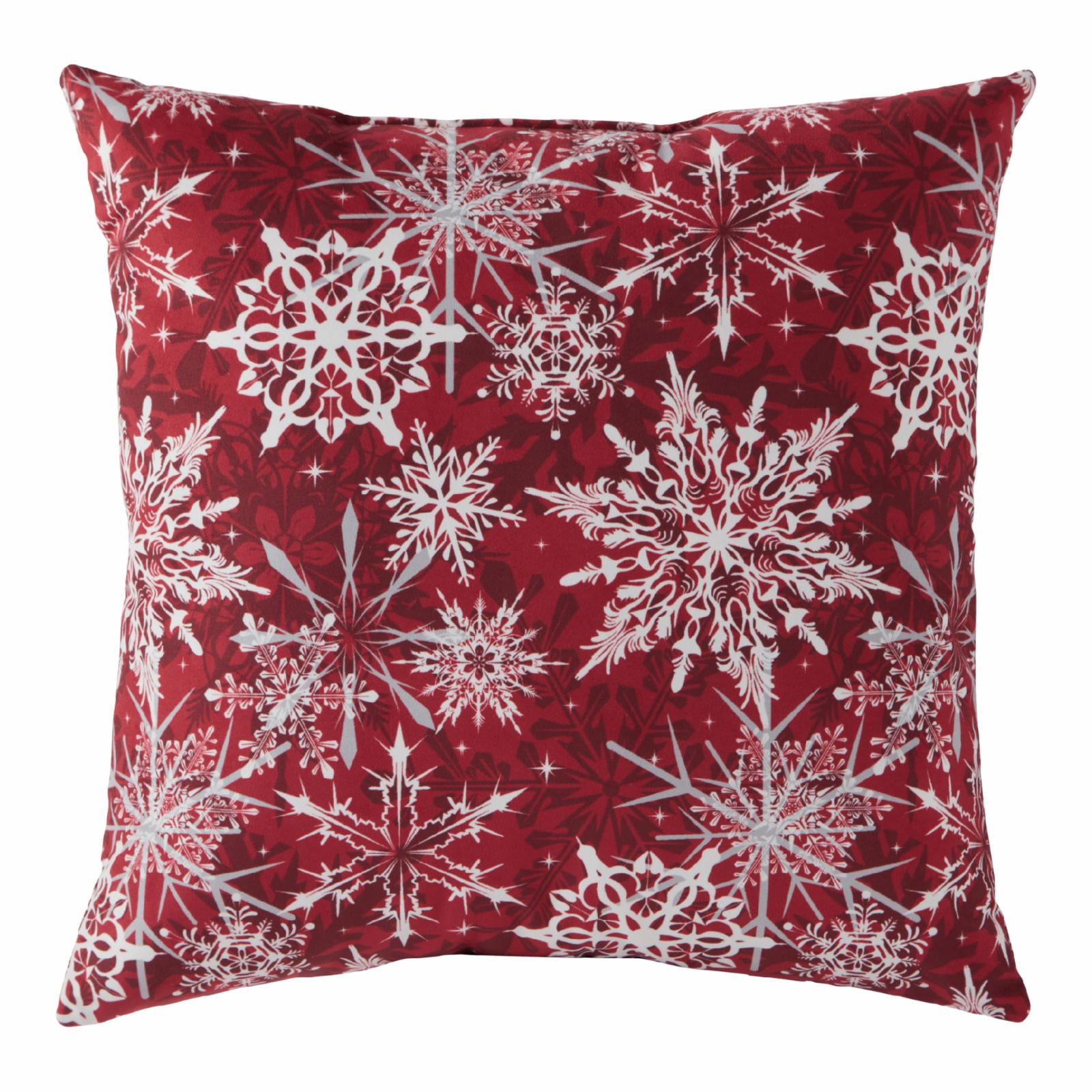 Red and White Snowflake Cotton Holiday Throw Pillow 18"