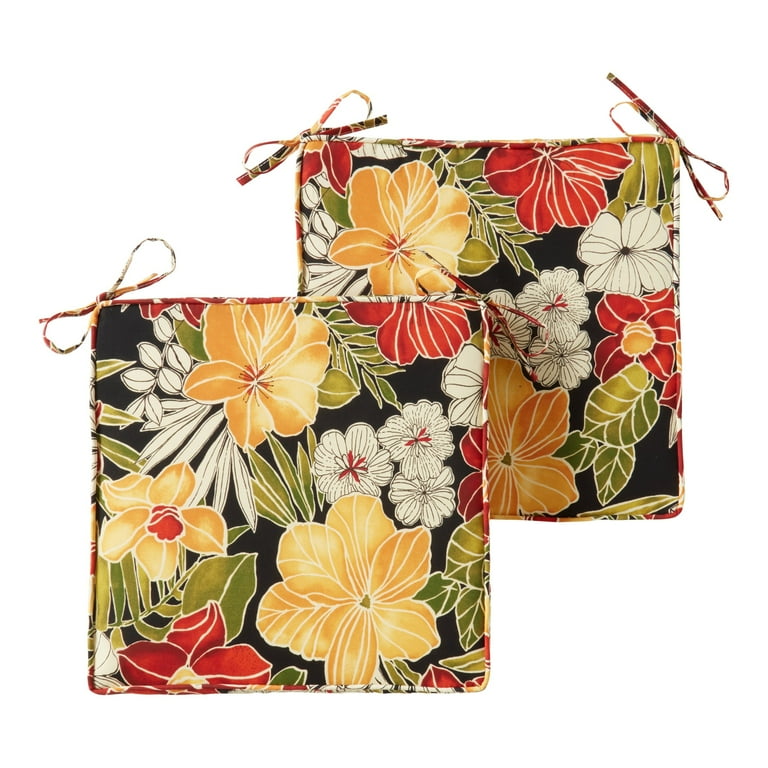 Greendale Home Fashions 18 x 18 Aloha Black Square Outdoor Chair Pad Set of 2