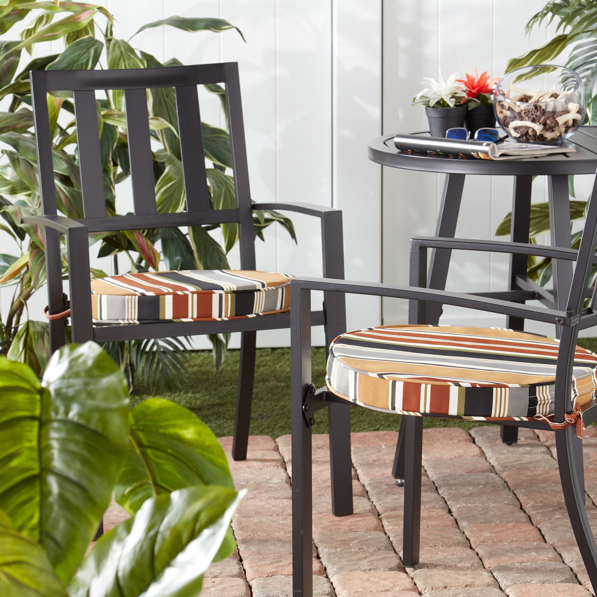 Grey Round Fringe Outdoor Chair Pad main image 1