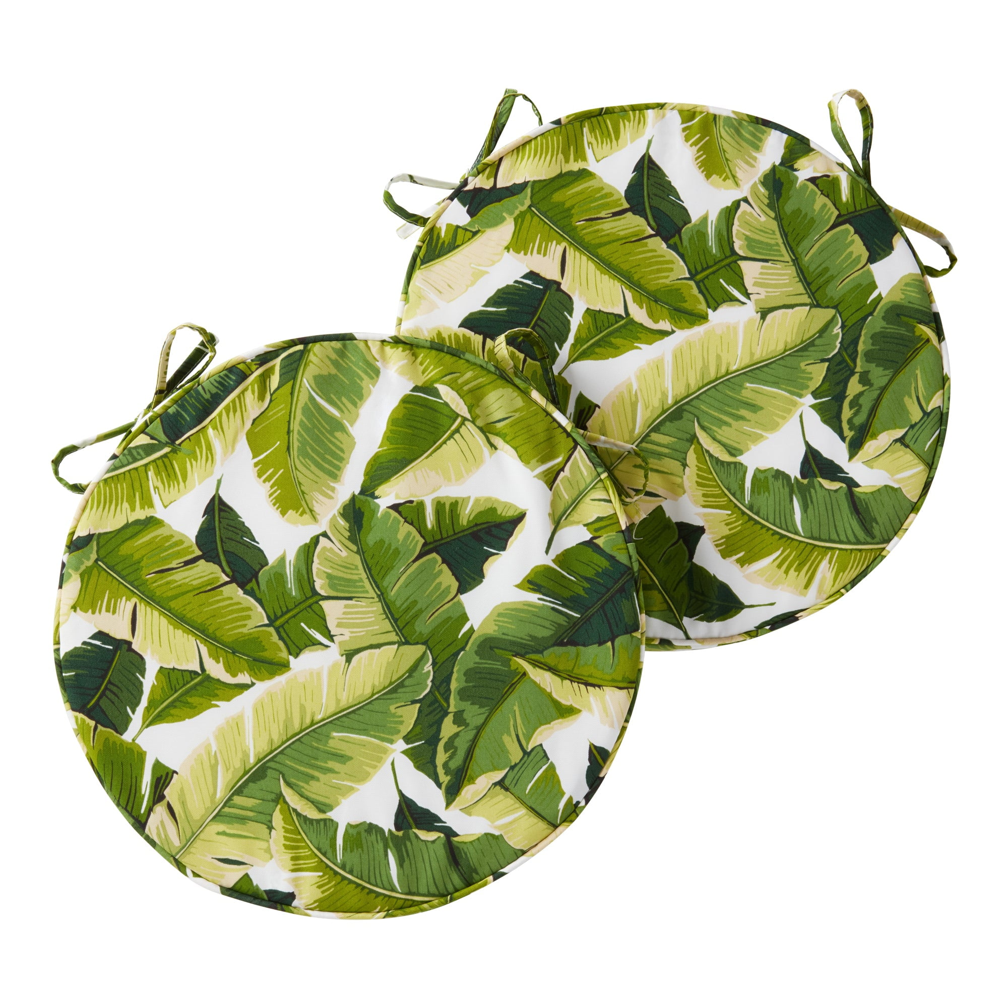 Greendale Home Fashions Outdoor 18'' x 18'' Round Seat Pad, Set of 2, Palm Leaves White