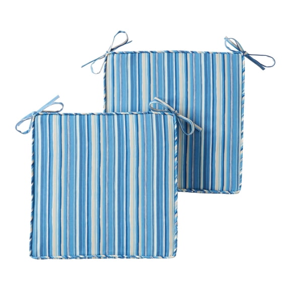 Greendale Home Fashions 18 x 18 in. Sapphire Stripe Square Outdoor Chair Pad (Set of 2)