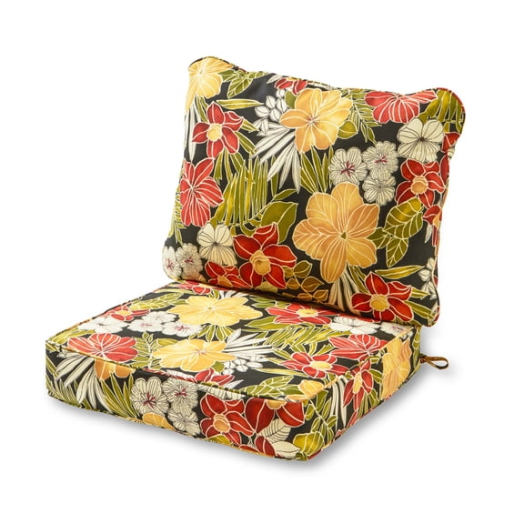 Greendale Home Fashions 24 x 24 in. Aloha Black Floral Premium 2-Piece Deep Seat Cushion Set