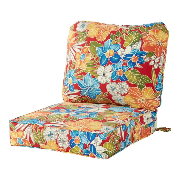 Greendale Home Fashions 24 x 24 in. Aloha Red Floral Premium 2-Piece Deep Seat Cushion Set