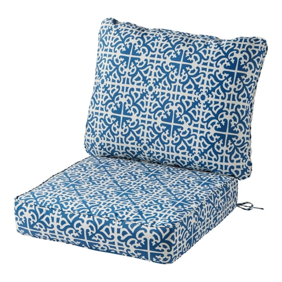 Greendale Home Fashions 24 x 24 in. Indigo Lattice Premium 2-Piece Deep Seat Cushion Set