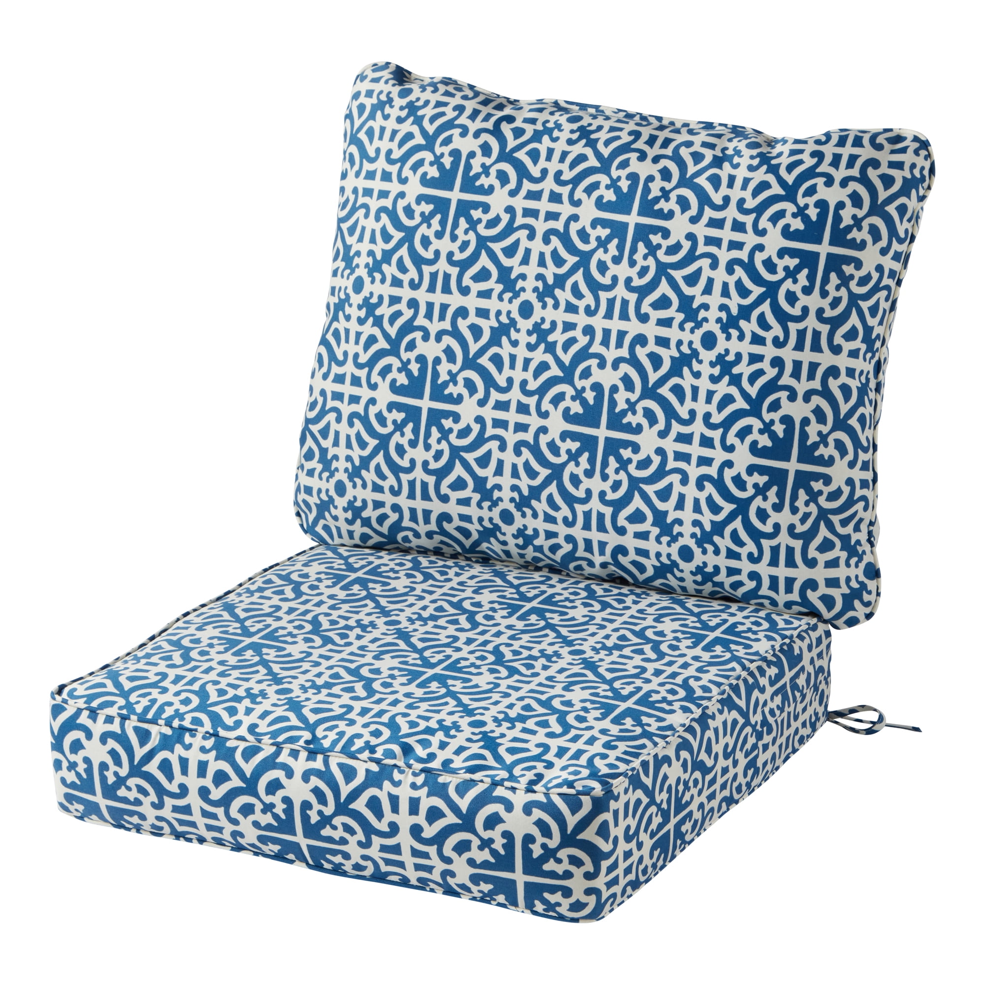 Indigo Lattice 24" Box Foam Fill Outdoor Chair Cushion Set