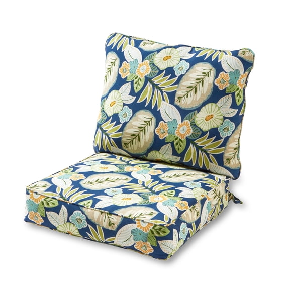 Greendale Home Fashions 24 x 24 in. Marlow Blue Floral Premium 2-Piece Deep Seat Cushion Set