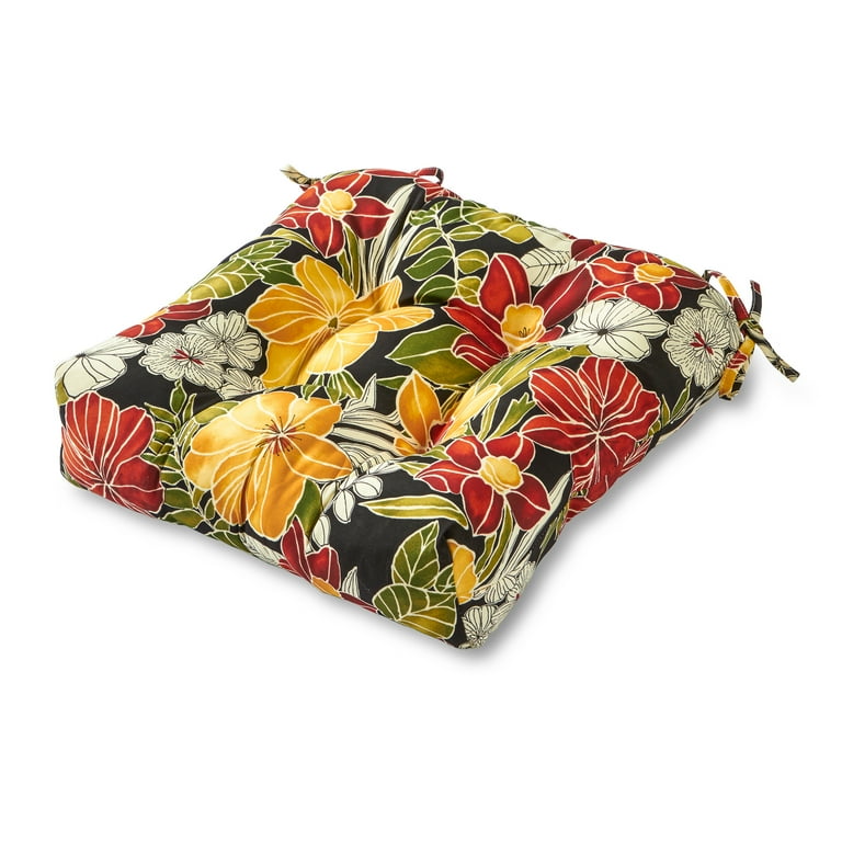 Greendale Home Fashions 20 x 20 Aloha Black Outdoor Tufted Dining Seat Cushion