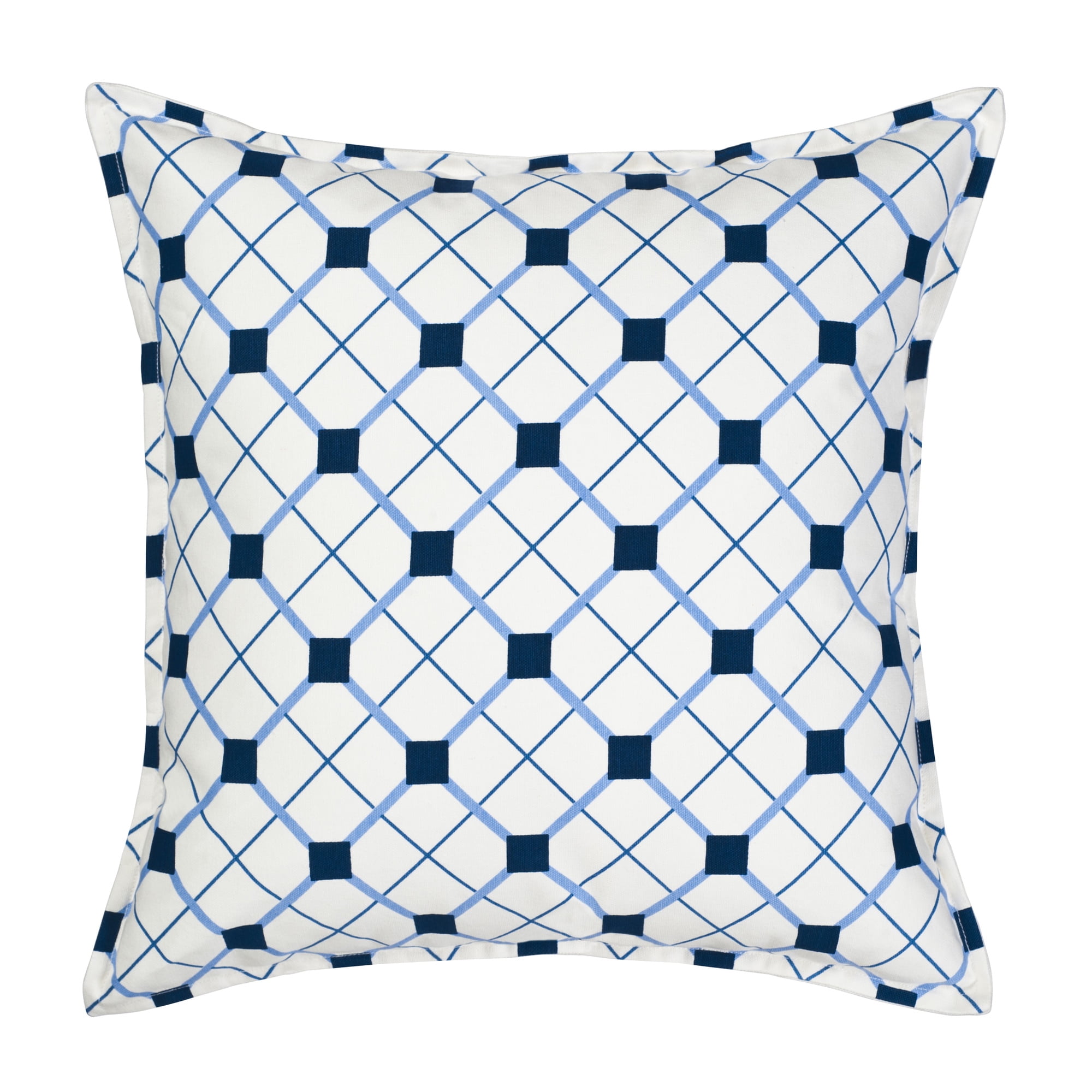 Blue Geo Cotton Canvas 20" Square Throw Pillow