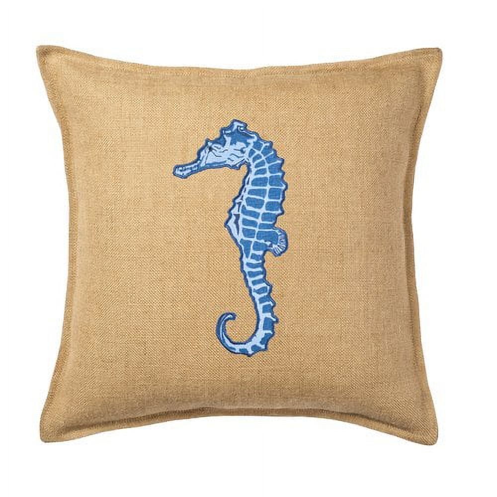 Blue Seahorse Applique Burlap Square Accent Pillow