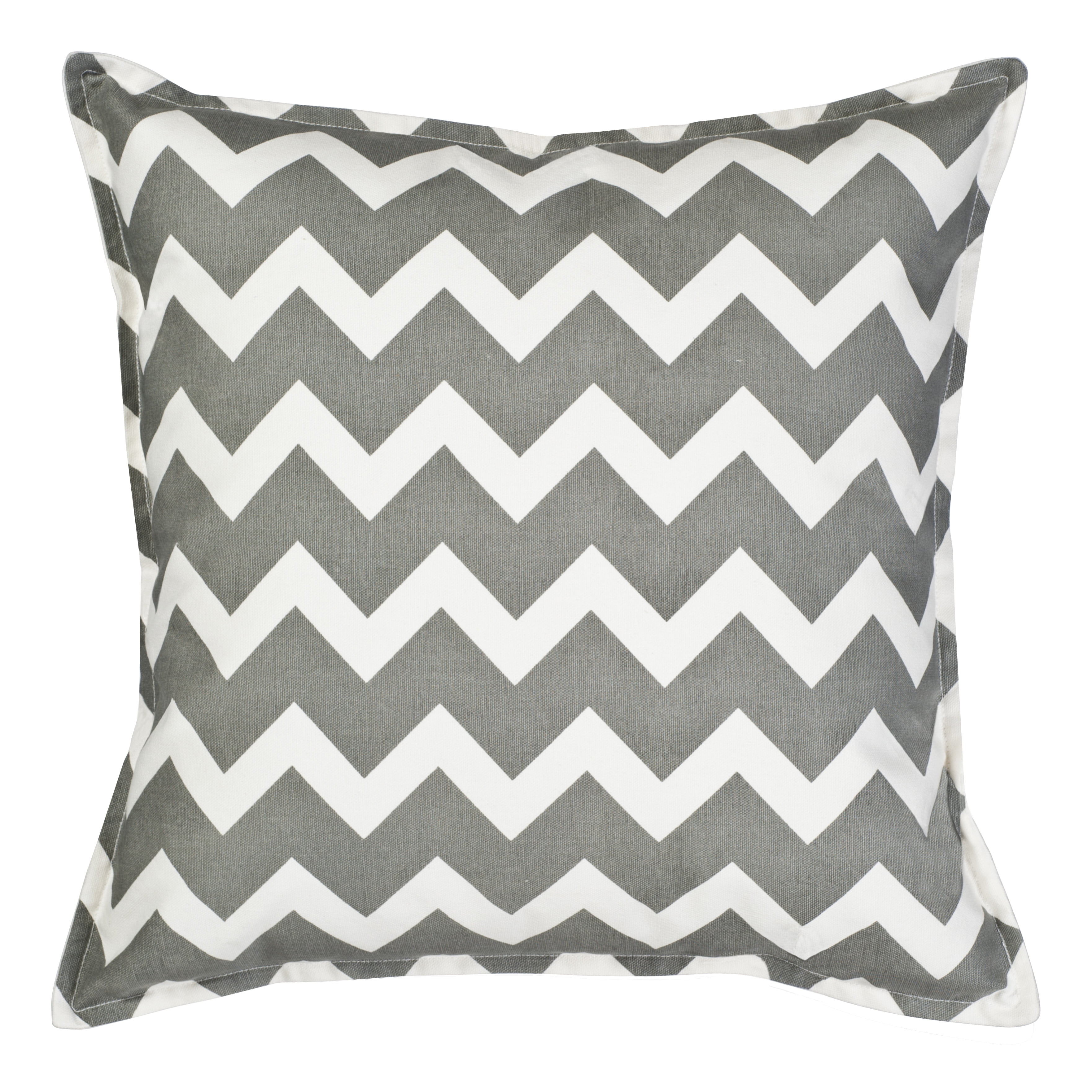 Gray and White Chevron Cotton Canvas Square Throw Pillow