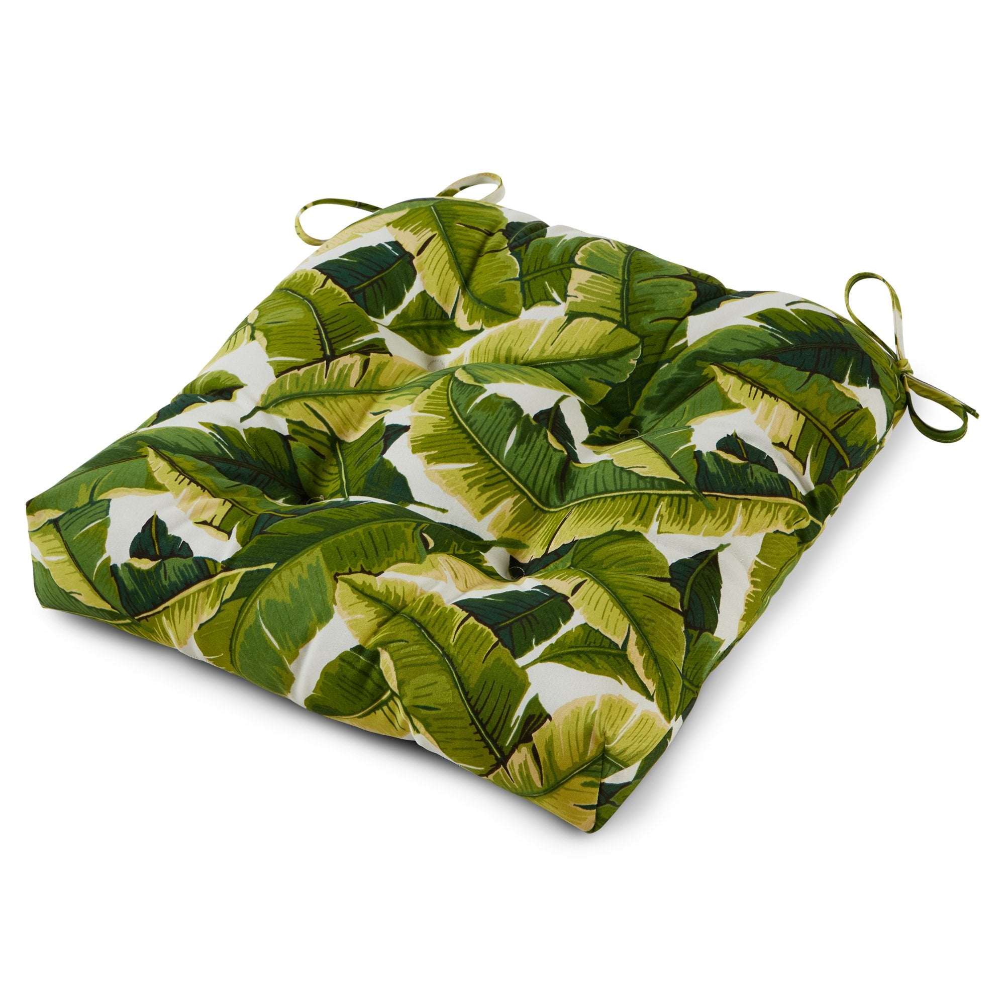 Greendale Home Fashions Tufted Outdoor 20'' x 20'' Seat Cushion, Palm Leaves White