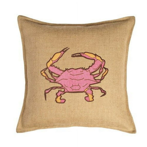 Greendale Home Fashions 20" x 20" Pink Sea Crab Applique Burlap Decorative Pillow