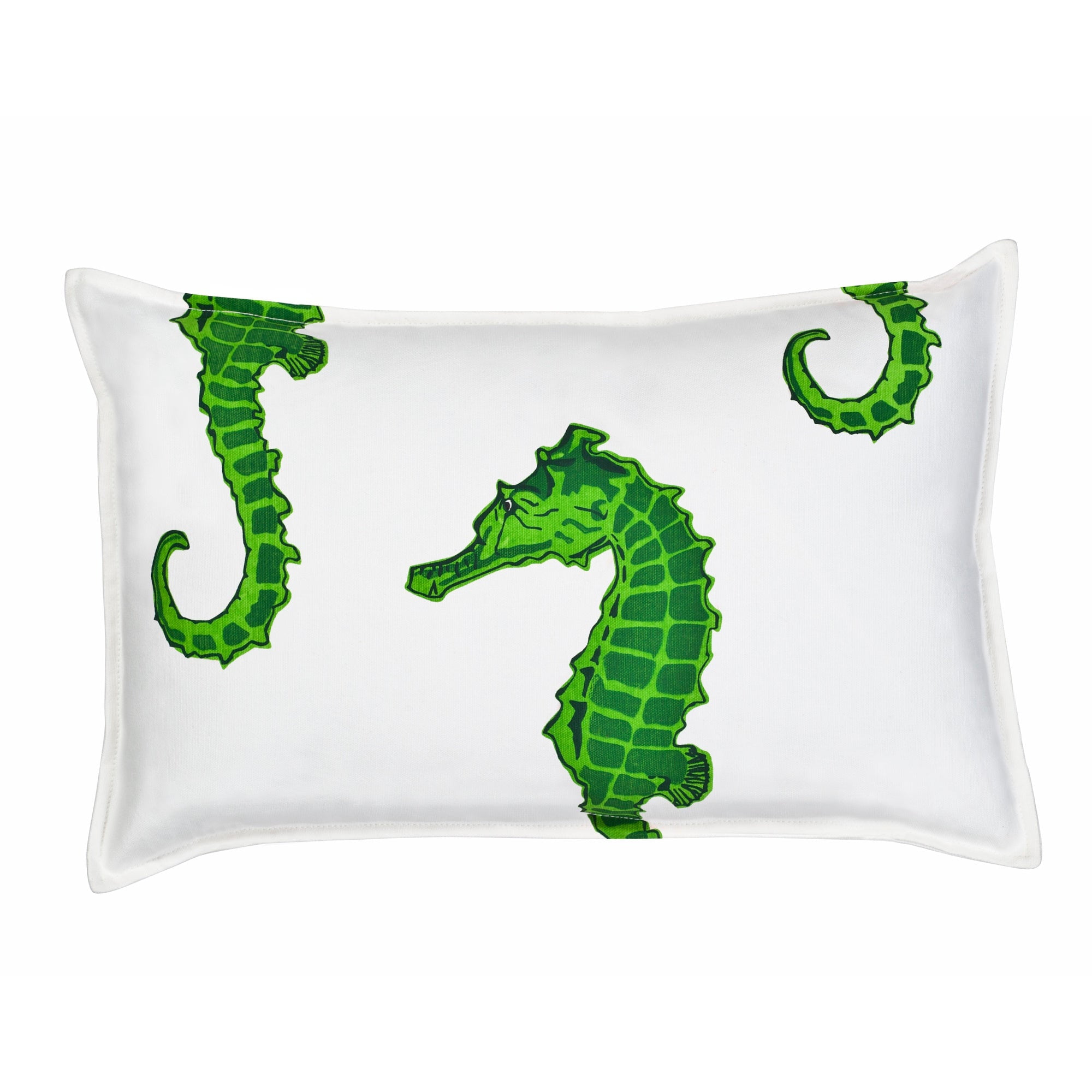 Green Seahorse Cotton Canvas Lumbar Pillow 22x14
