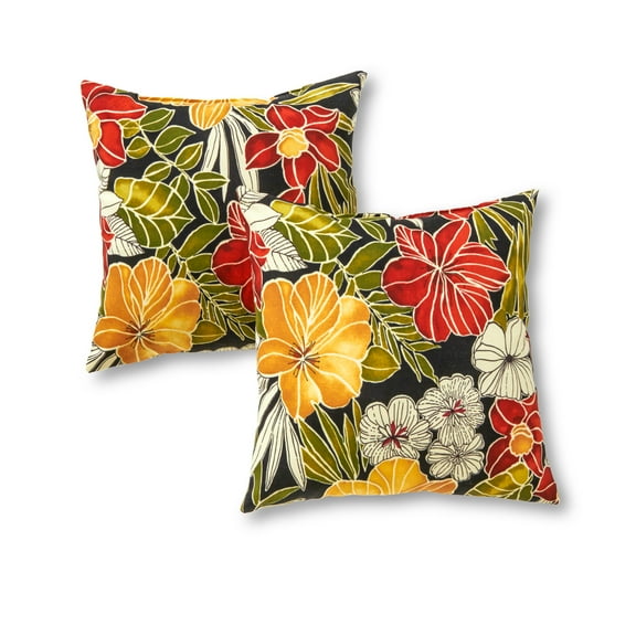 Greendale Home Fashions Aloha Black 17 in. Square Outdoor Throw Pillow (2-Pack)