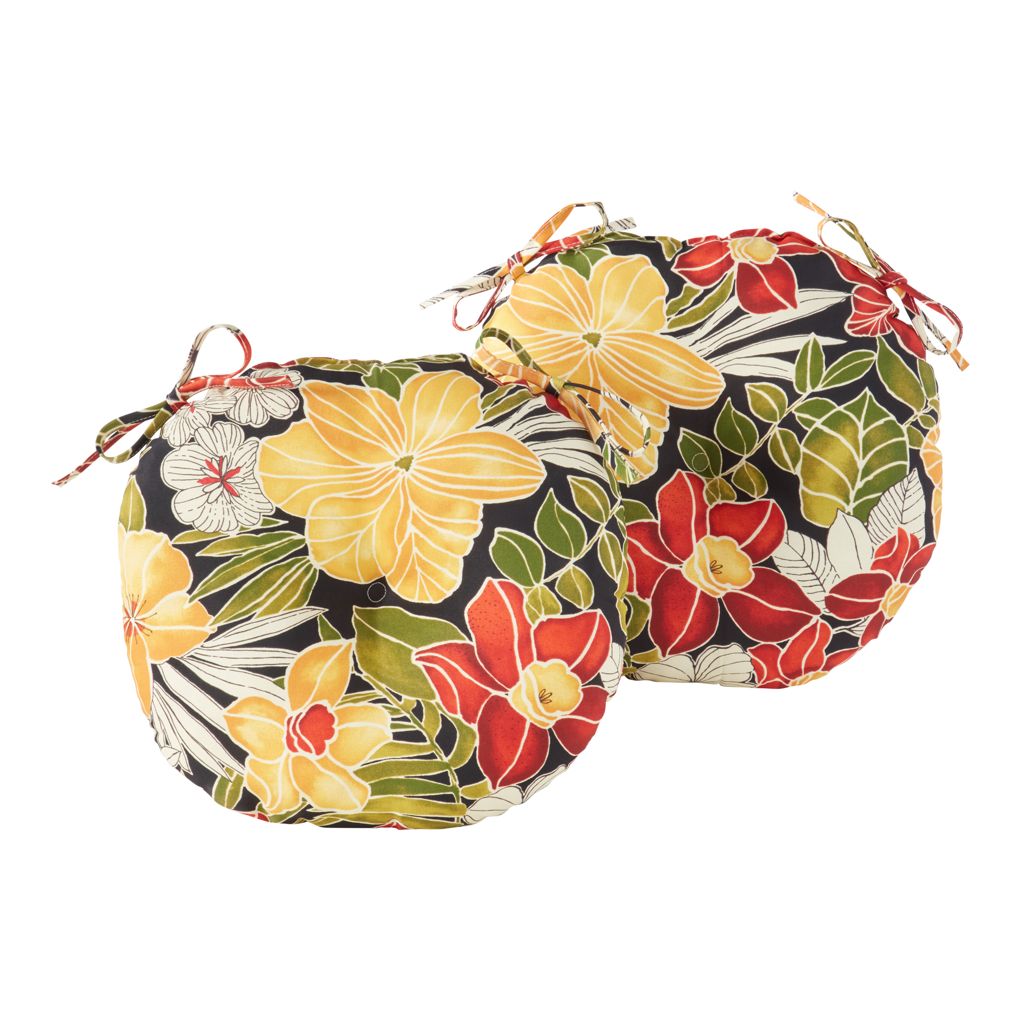 Greendale Home Fashions Aloha Black Floral 15 in. Round Outdoor Reversible Bistro Seat Cushion (Set of 2) - image 1 of 5