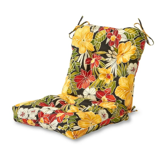 Greendale Home Fashions Aloha Black Floral 42 x 21 in. Outdoor Reversible Tufted Chair Cushion