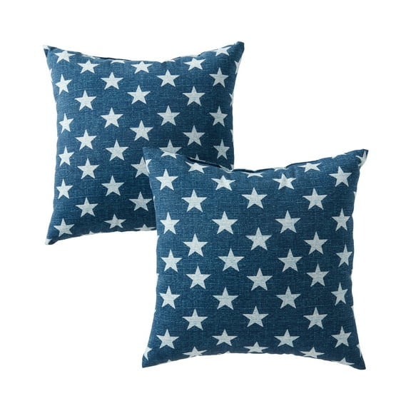 Greendale Home Fashions Blue Stars 17 in. Square Outdoor Throw Pillow (2-Pack)