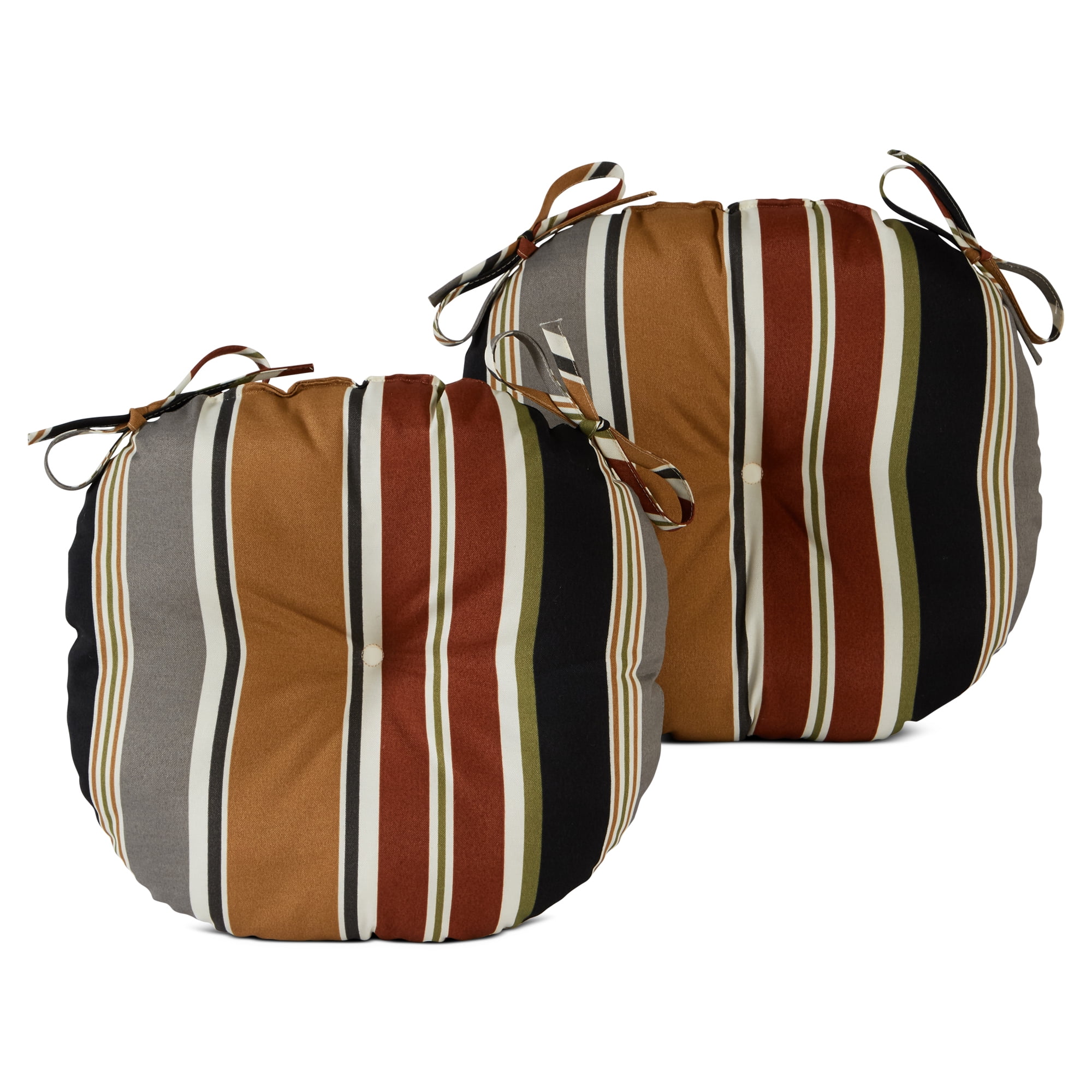 Greendale Home Fashions Brick Stripe 15 in. Round Outdoor Reversible Bistro Seat Cushion Set of 2