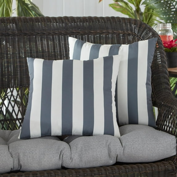 Greendale Home Fashions Canopy Stripe Gray 17 in. Square Outdoor Throw Pillow (2-Pack)