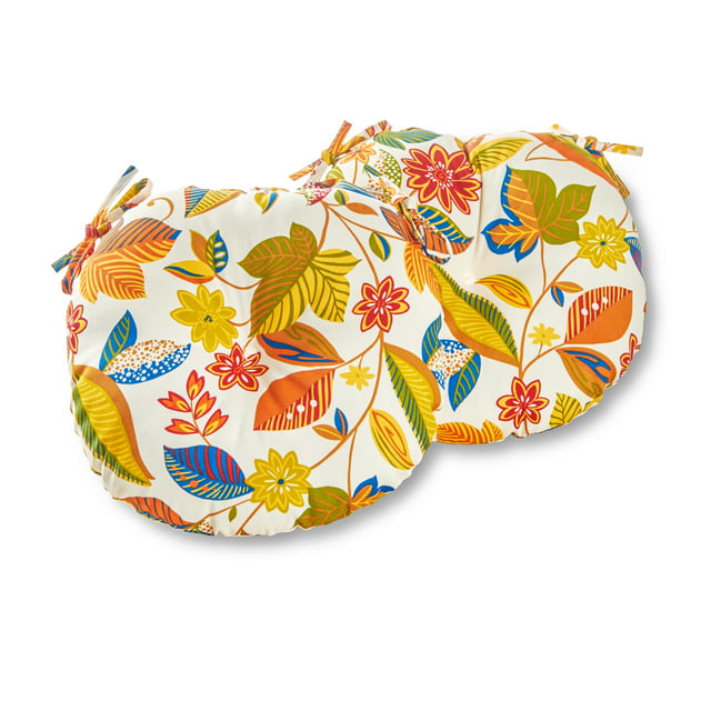 Greendale Home Fashions Esprit Floral 15 in. Round Outdoor Reversible Bistro Seat Cushion (Set of 2)