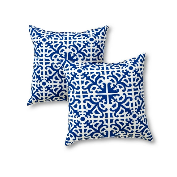 Greendale Home Fashions Indigo 17 in. Square Outdoor Throw Pillow (2-Pack)