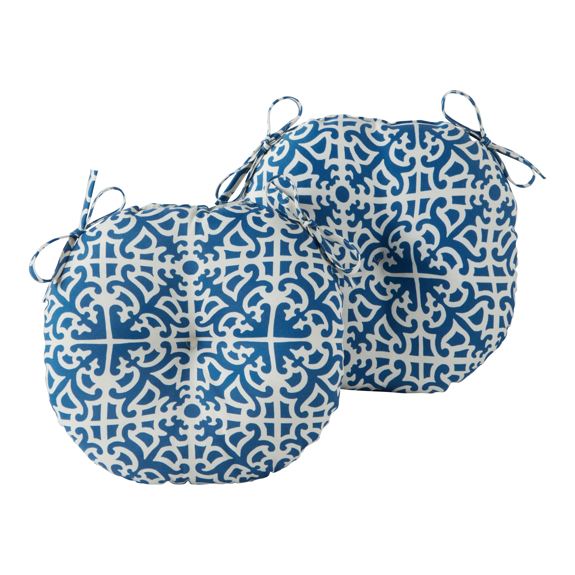 Greendale Home Fashions Indigo Lattice 15 in. Round Outdoor Reversible Bistro Seat Cushion (Set of 2) - image 1 of 6