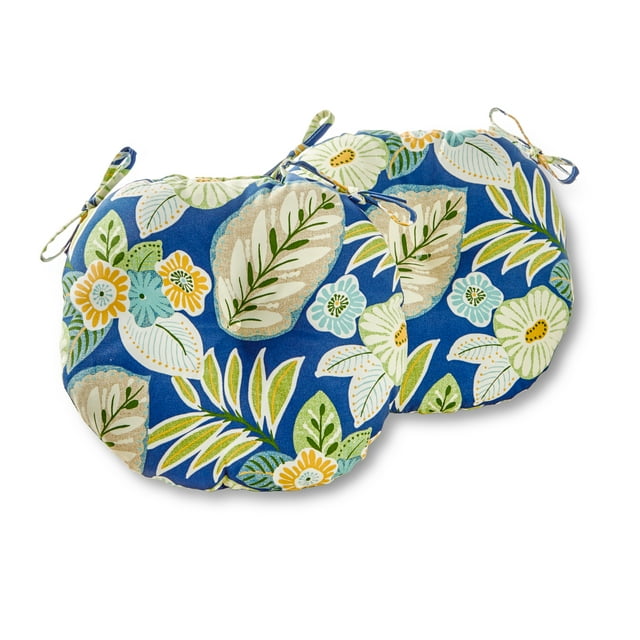Greendale Home Fashions Marlow Blue Floral 15 in. Round Outdoor Reversible Bistro Seat Cushion (Set of 2)