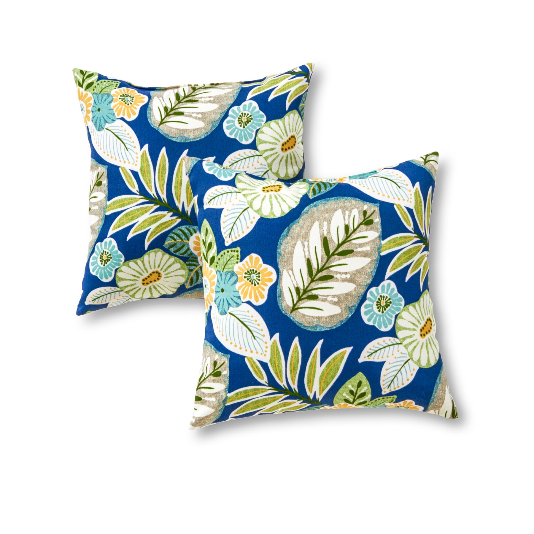 Pier 1 Cottage Coastal Throw Pillow 17 x 17 Embroidery Blue Back Yellow  Floral