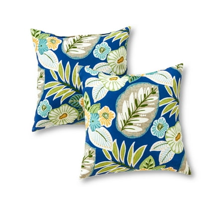 Greendale Home Fashions Marlow Blue Floral 17 in. Square Outdoor Throw Pillow (2-Pack)