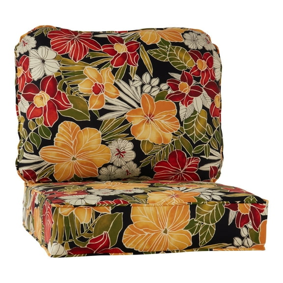 Greendale Home Fashions Outdoor 2-Piece Reversible Deep Seat Cushion Set, Aloha Black